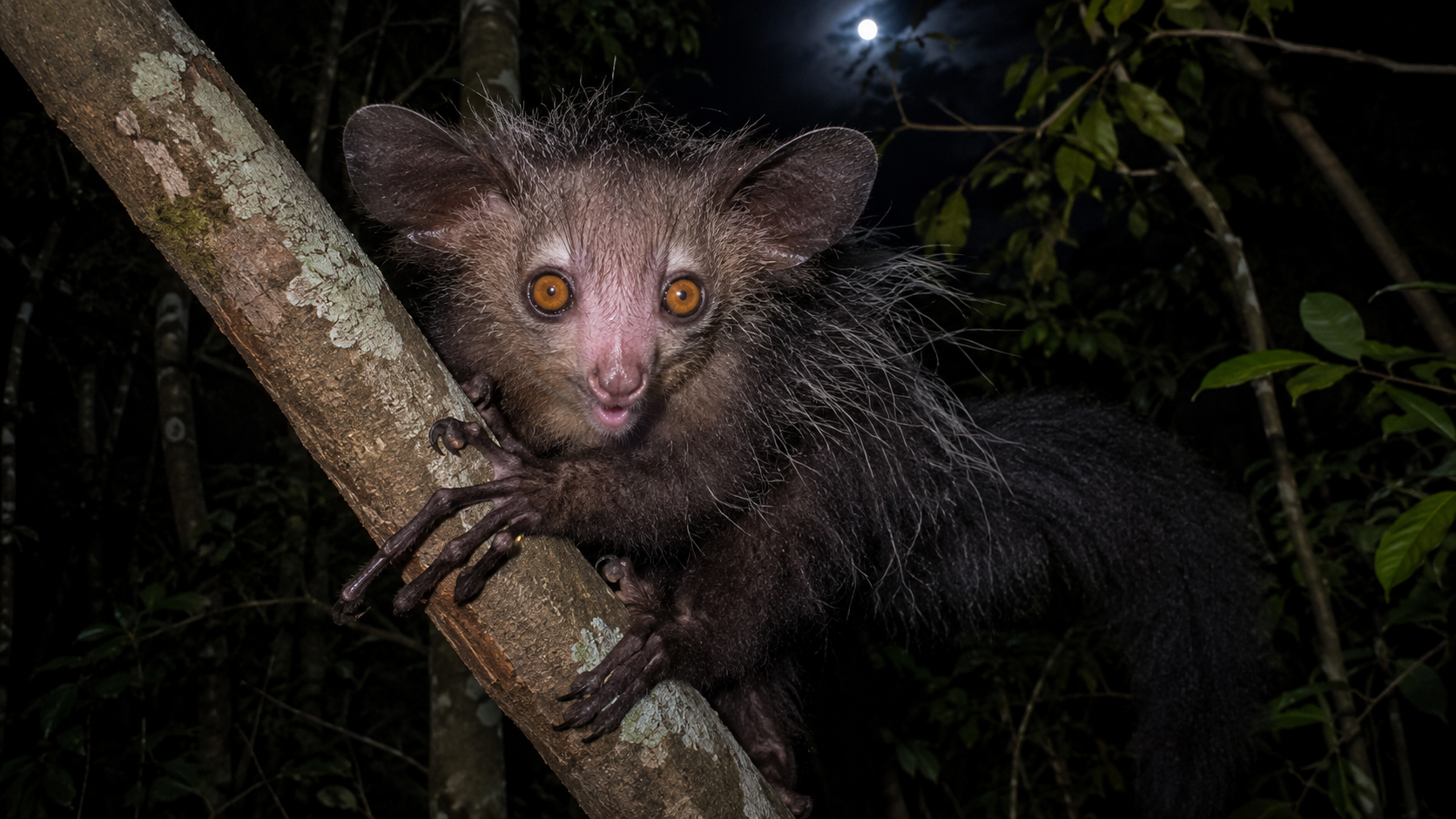 マダガスカルの夜の森のアイアイ